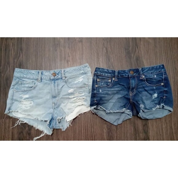 American Eagle Shorts Bundle Womens Size 6 Blue Distressed Cutoff Cotton - Picture 1 of 16